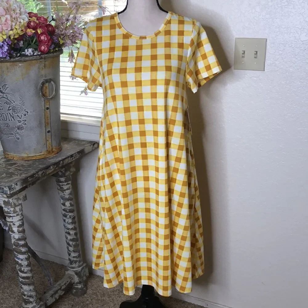NEW LuLaRoe Gold, White and Yellow Checked Jessie Shift Dress NWT